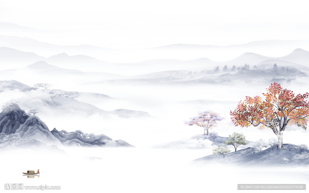 高清 意境客厅山水 tif分层