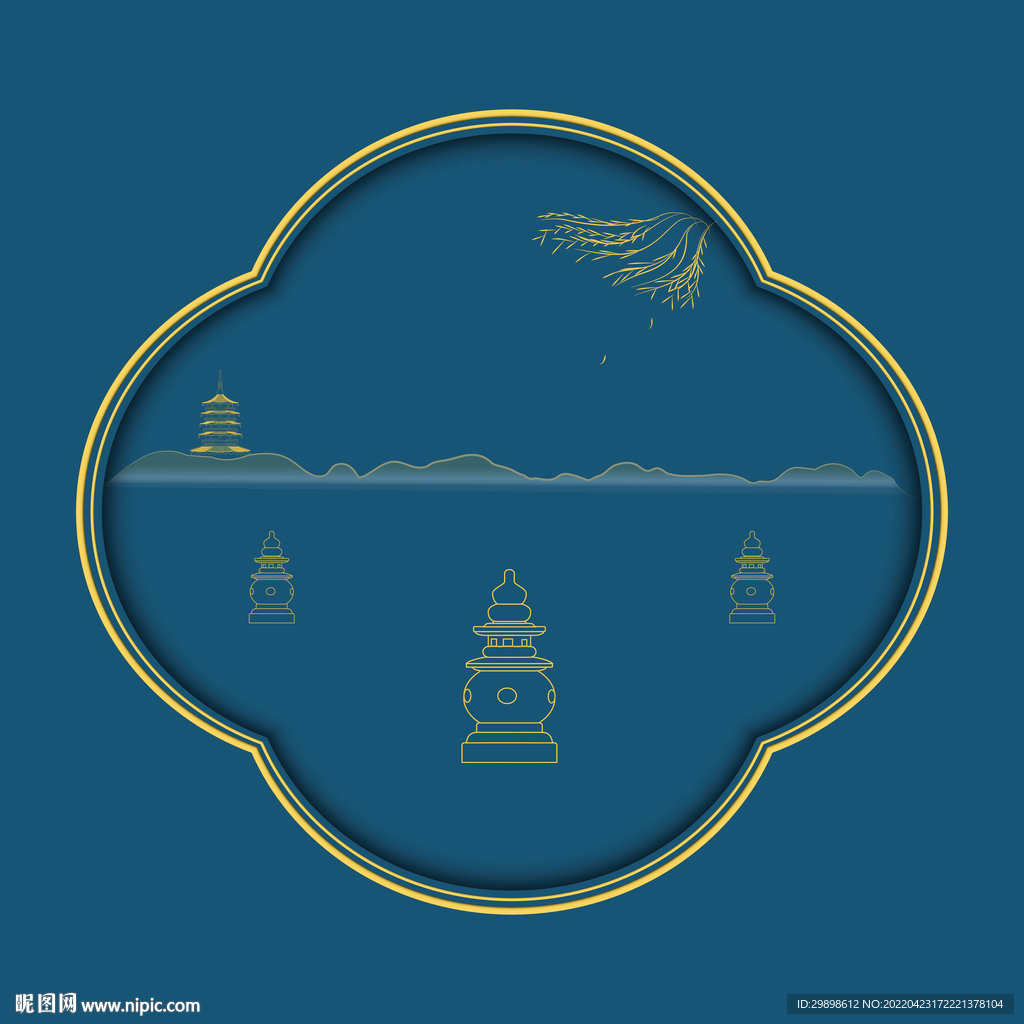 三潭印月标志建筑西湖山水风光