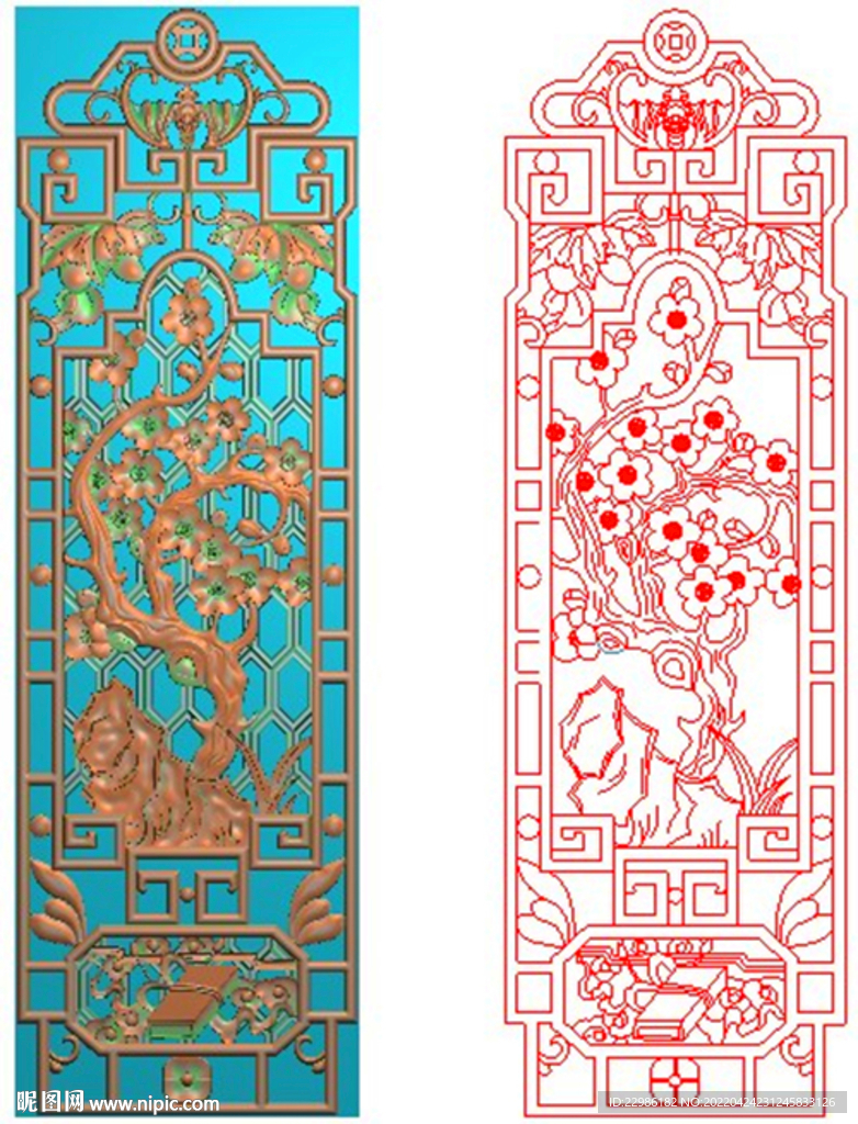 梅花梅兰竹菊镂空挂匾隔断精雕图