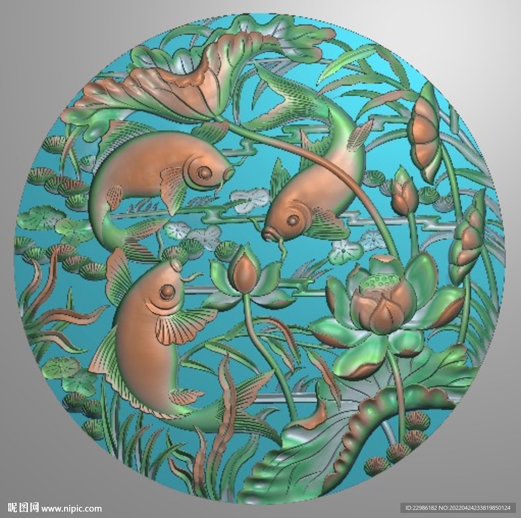 荷花鱼莲年有鱼圆挂屏