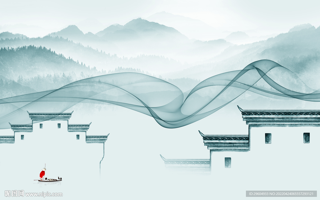 中式客厅最新山水 TIF分层