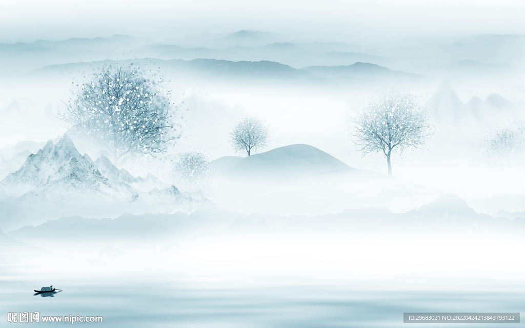 中国风新山水背景墙 TIF分层