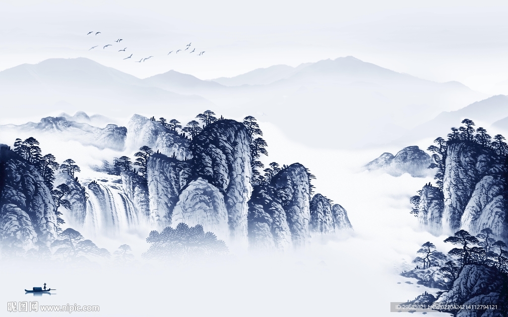 最新山水背景墙 TIF分层