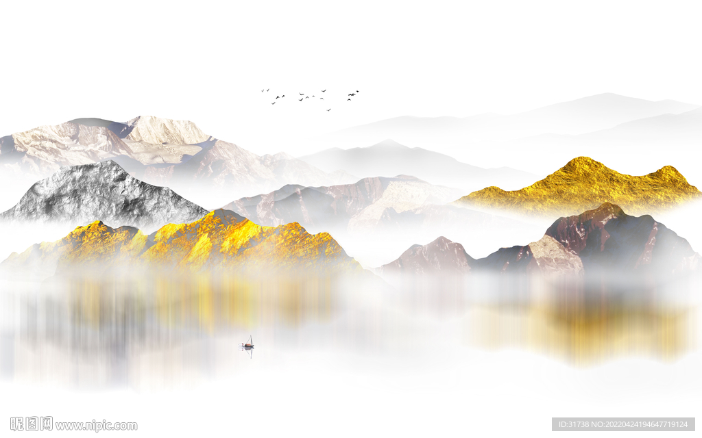 金箔水墨山水背景墙