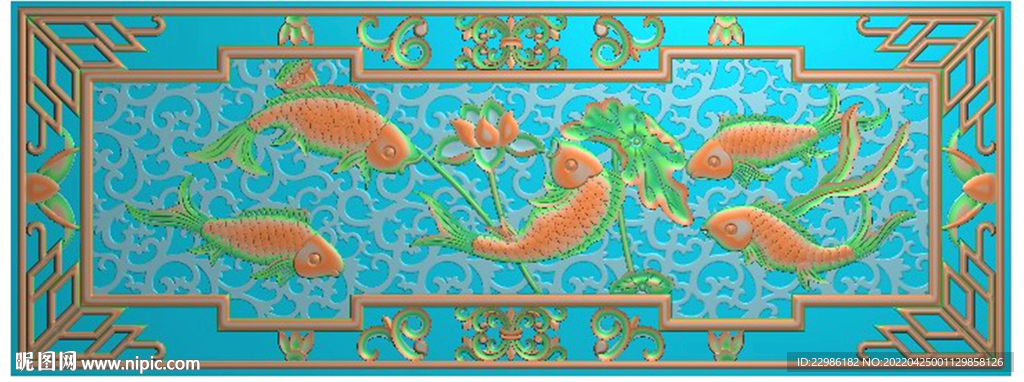 莲年有鱼挂屏荷花鲤鱼长浮雕