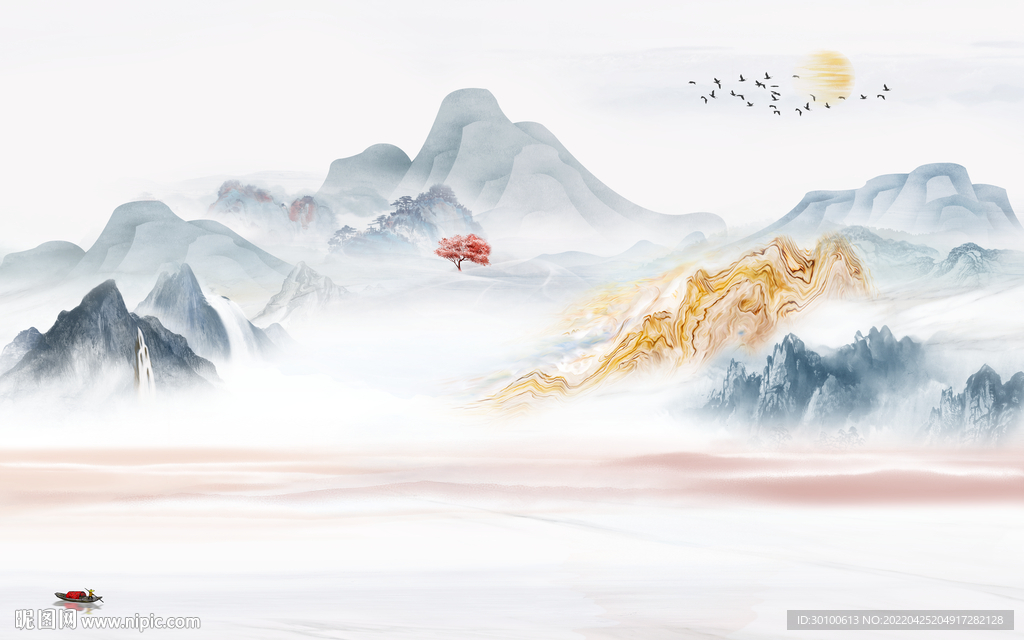 人气新款山水墙画 tif分层