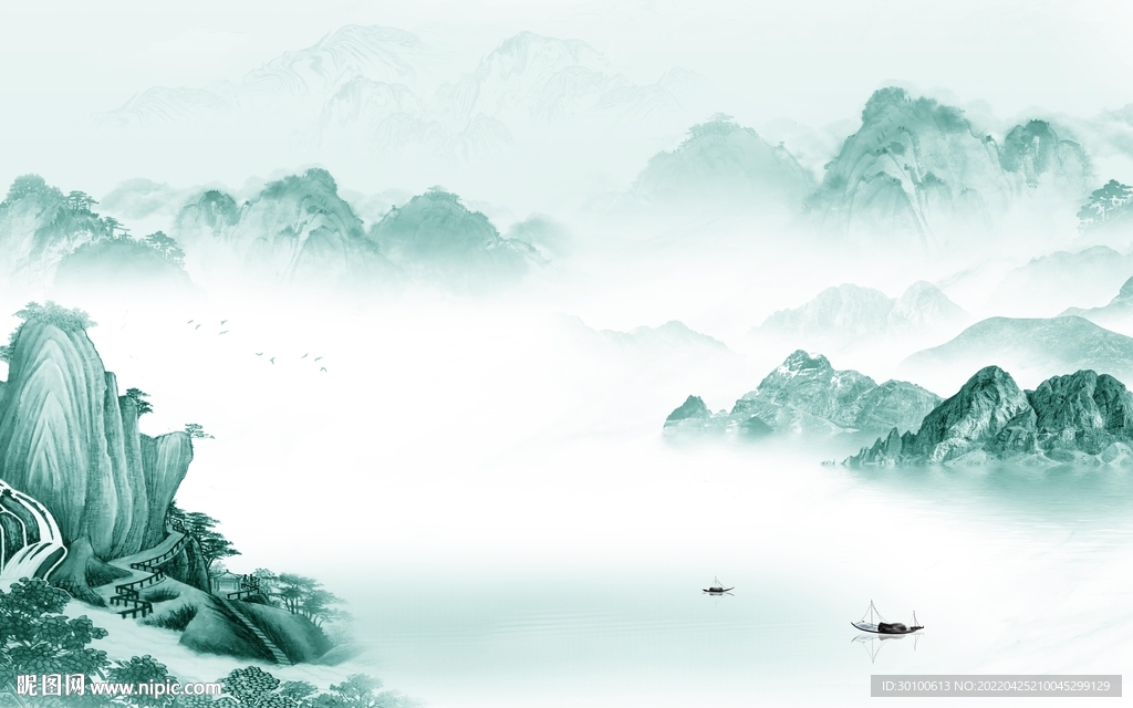 简约新款山水墙画 tif分层