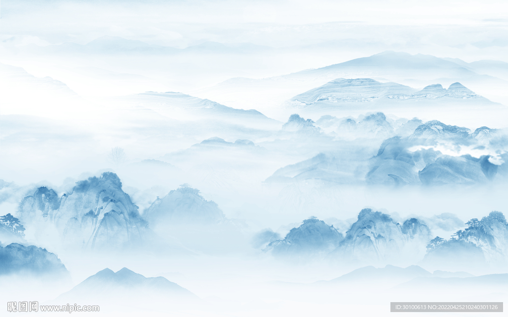 新中式新款山水墙画 tif分层