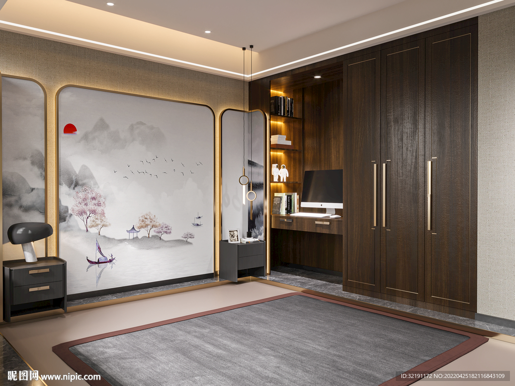 中式卧室场景 家具空景