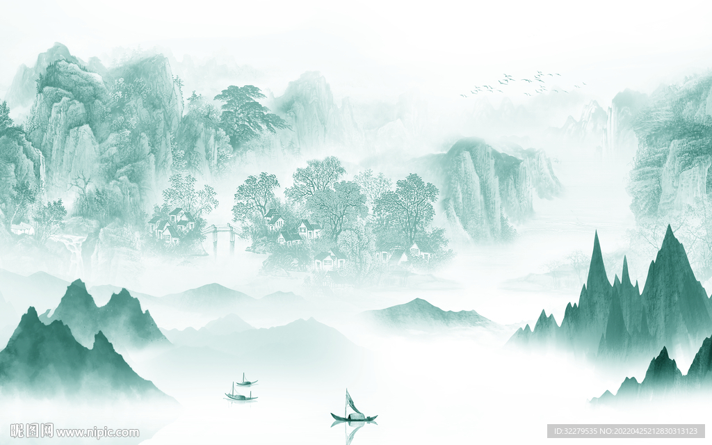 客厅高清风景山水 TIF分层