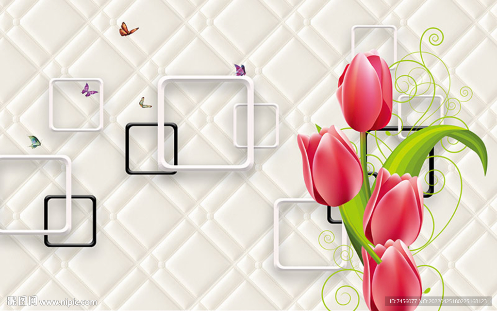 蝴蝶百合花软包背景墙