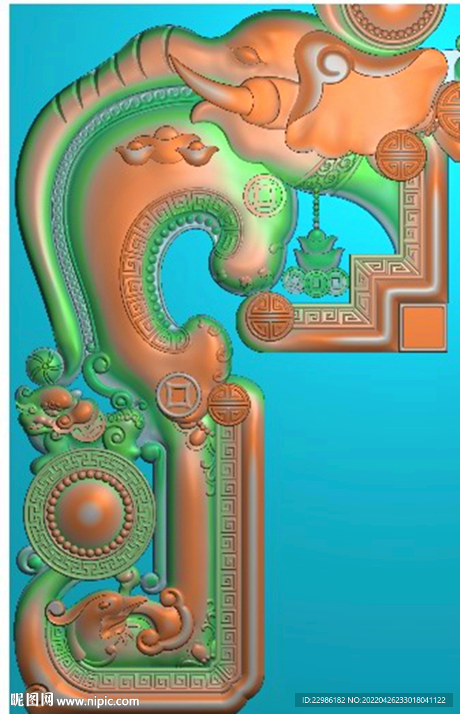 象头龙凤沙发椅床靠脑精雕图