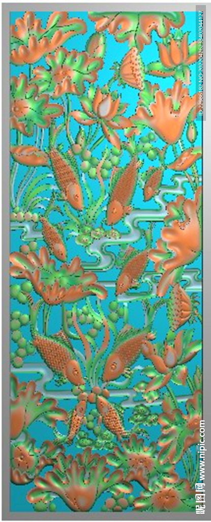 九鱼图荷花连年有鱼精雕浮雕图