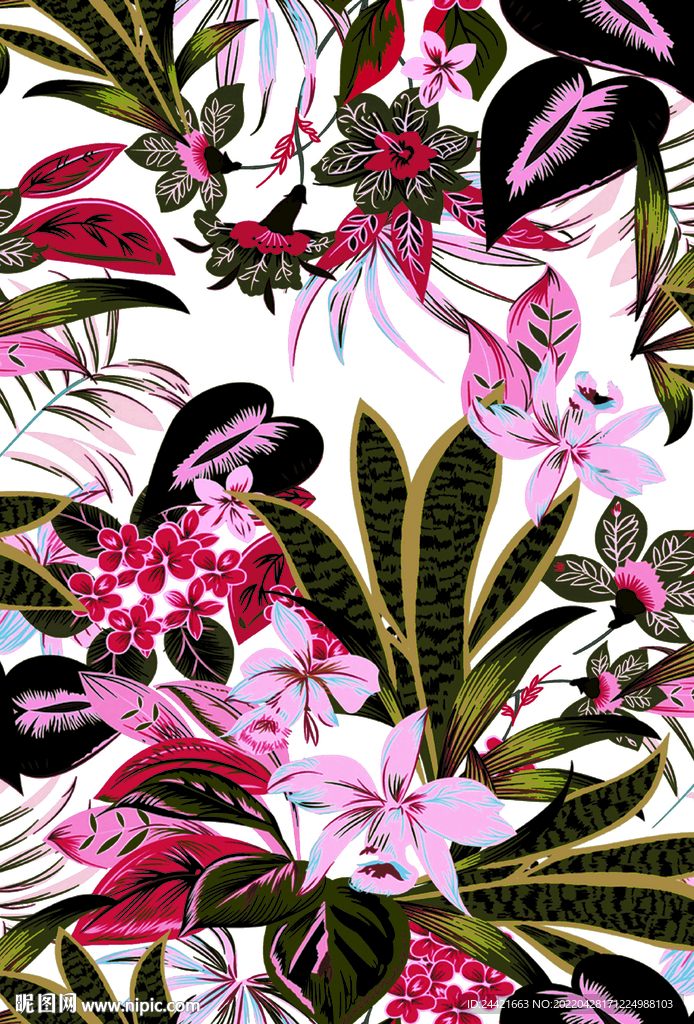 大牌 热带花 叶子 粉色
