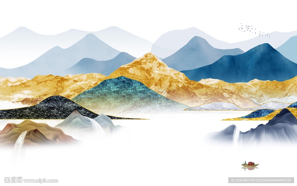 人气 客厅中式山水 TIF分层