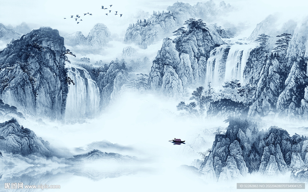 简约客厅中式山水 TIF分层