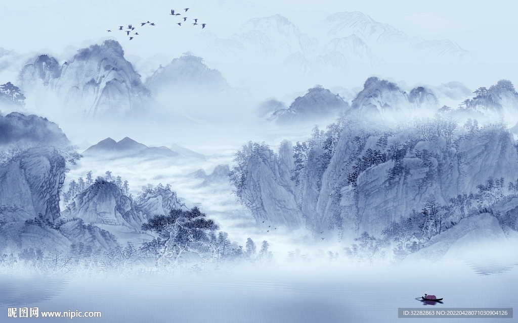 现代 客厅中式山水 TIF分层