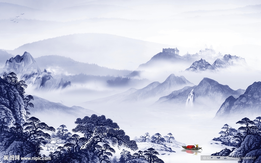 中式意境山水背景 tif分层