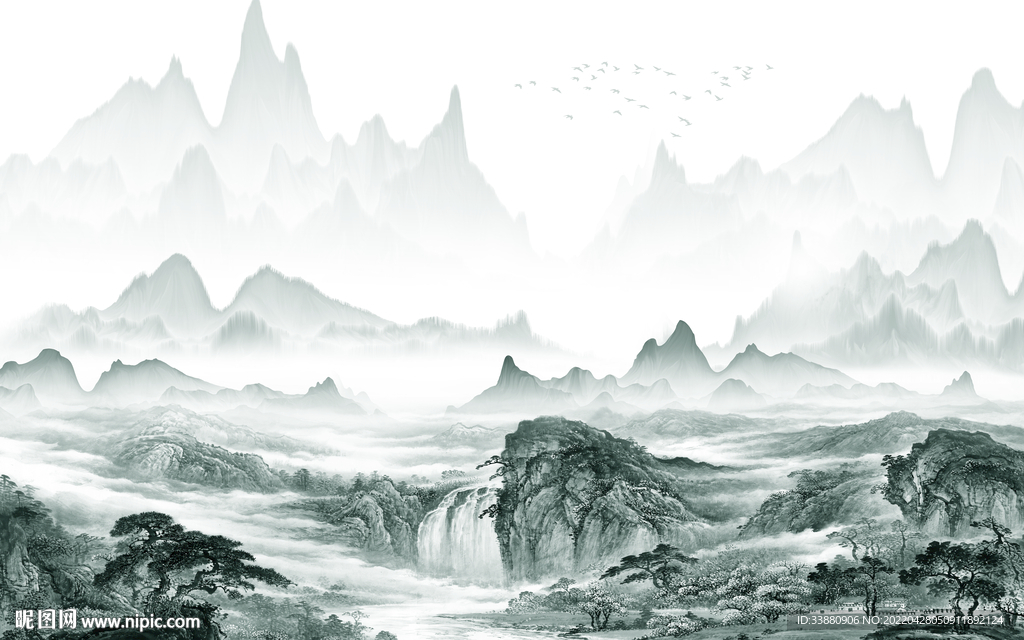 新中式高档风景山水 tif分层