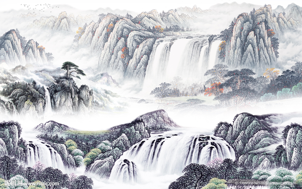 国画 高档风景山水 tif分层