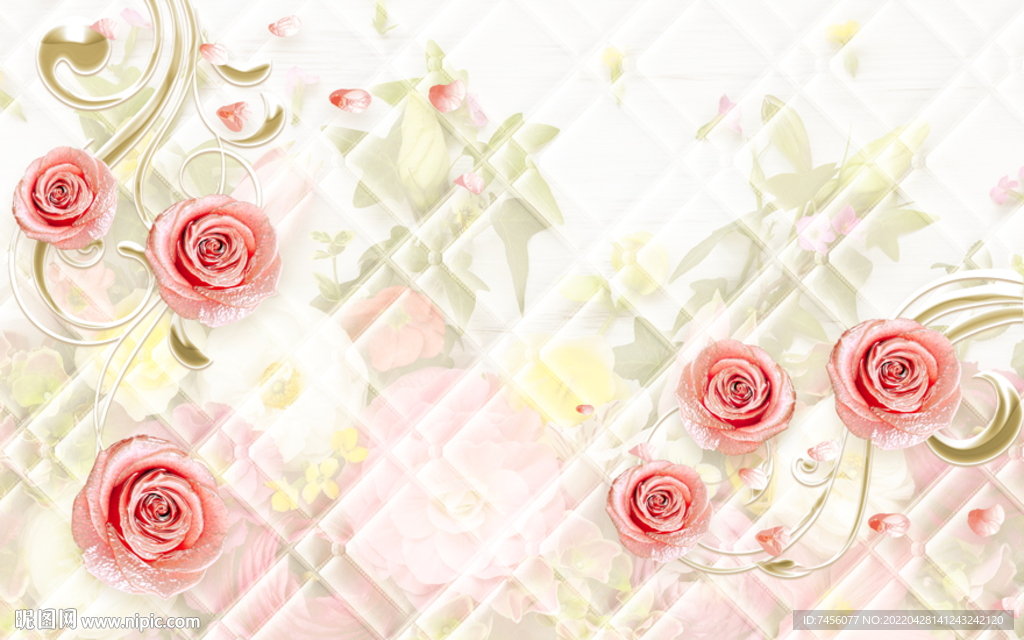 玫瑰花软包立体背景墙