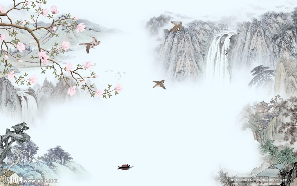 花鸟高端背景山水 TIF分层