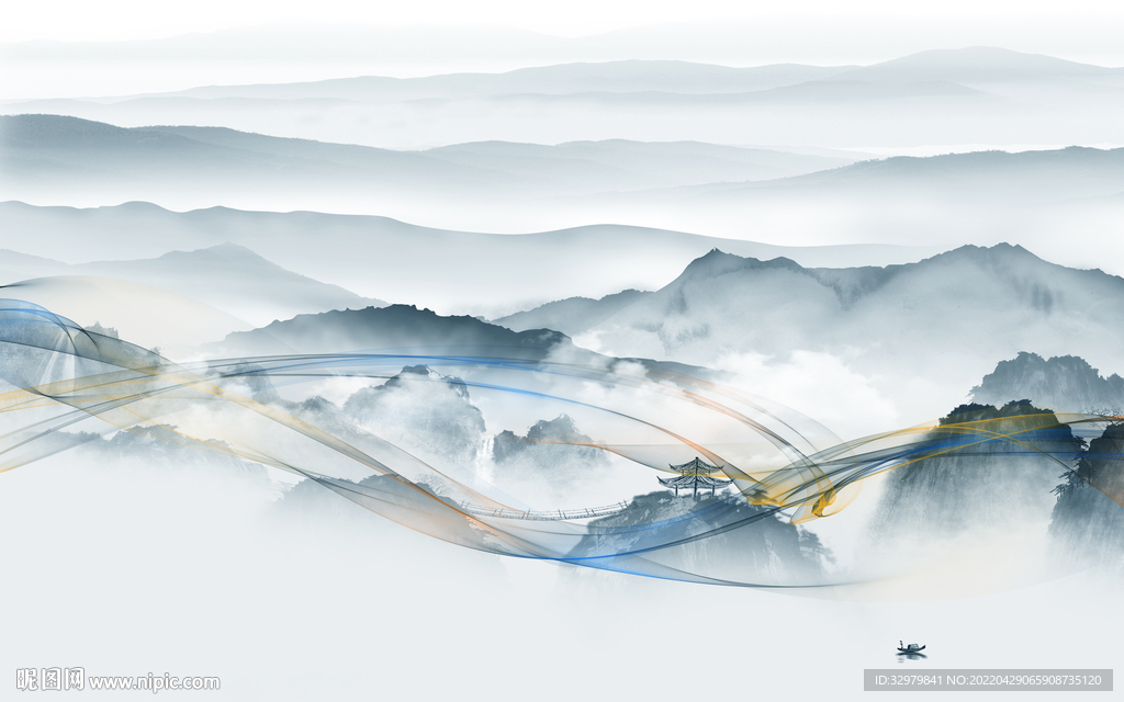 新中式高端背景山水 TIF分层