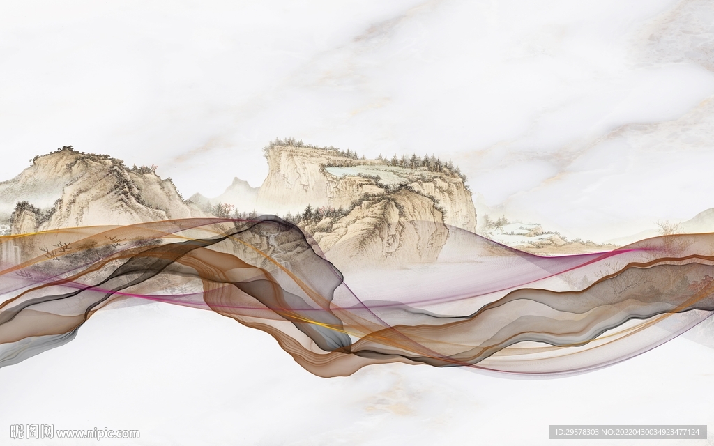 线条 客厅意境山水 TIF分层