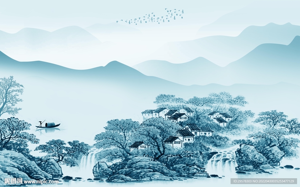 中式客厅意境山水 TIF分层