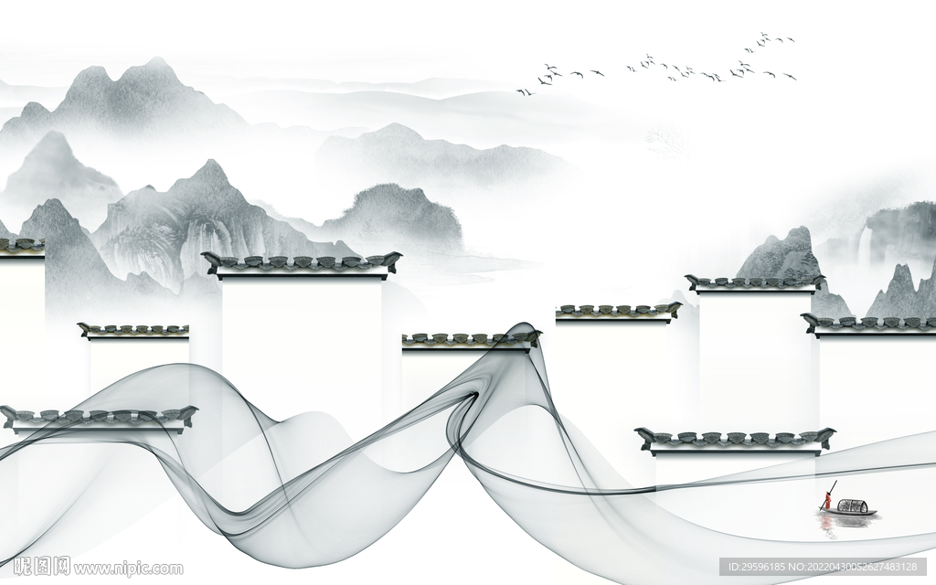 徽派中式背景山水 TIF分层