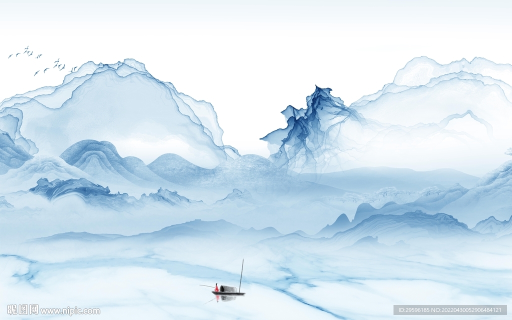 蓝色中式背景山水 TIF分层