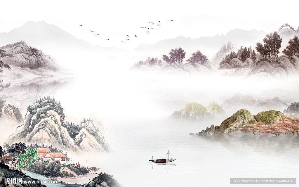 客厅中式背景山水 TIF分层