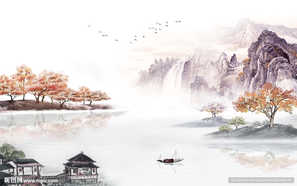 最新中式背景山水 TIF分层