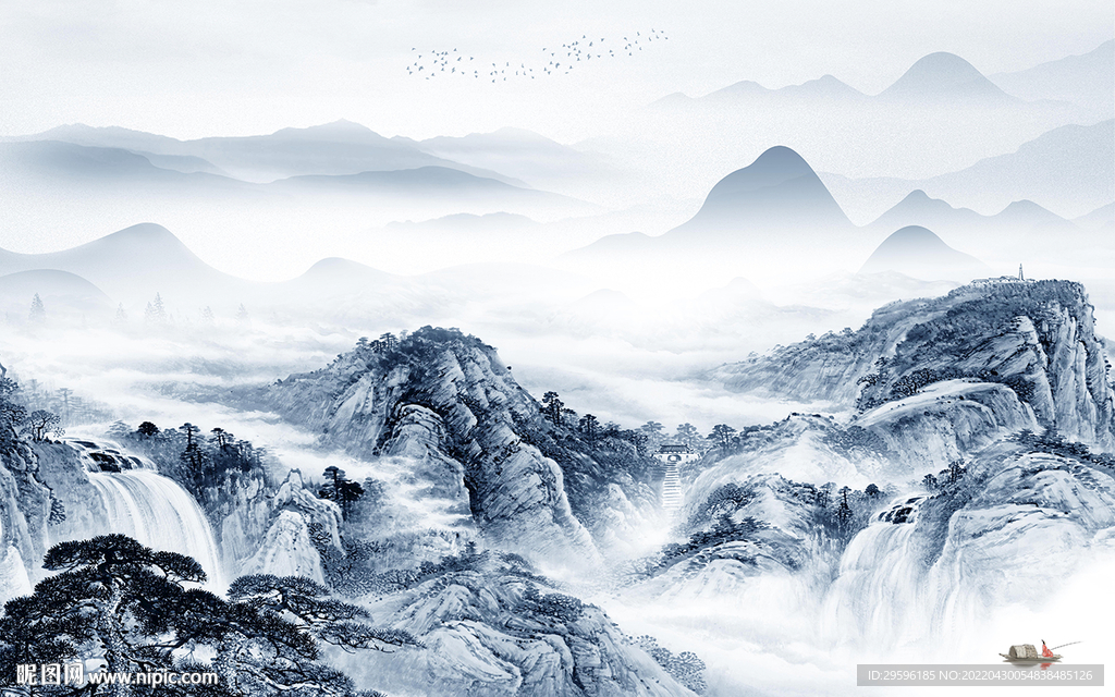 高档 中式背景山水 TIF分层