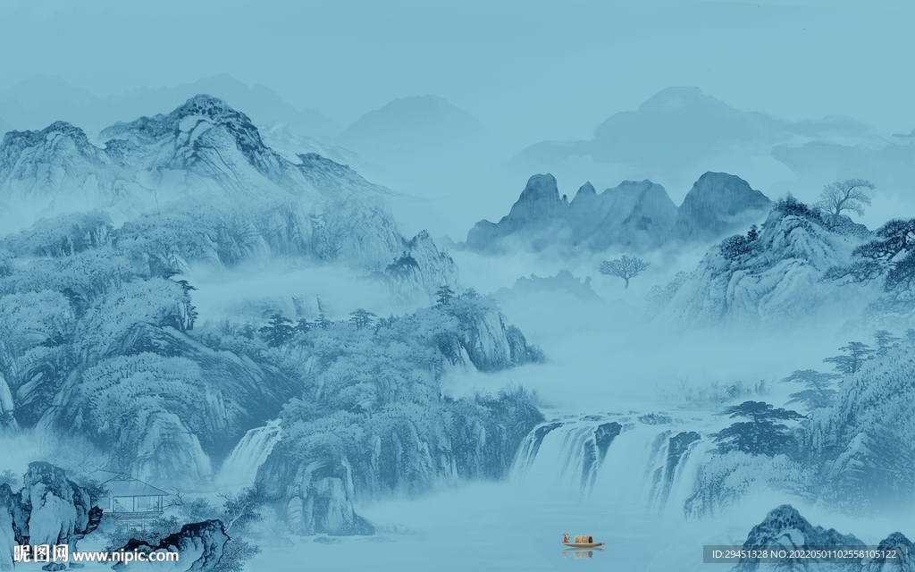 别墅新款中式山水 tif分层