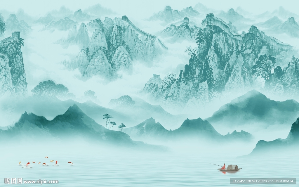 客厅 新款中式山水 tif分层