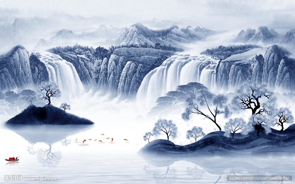 中国风新款中式山水 tif分层