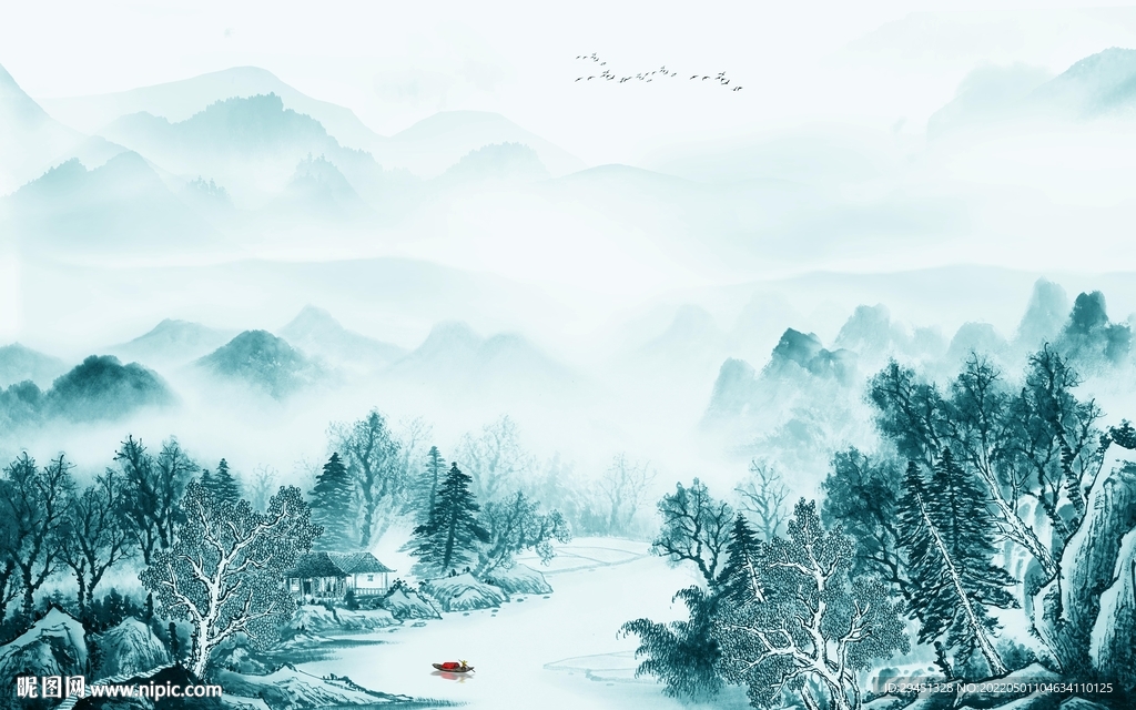 简约新款中式山水 tif分层