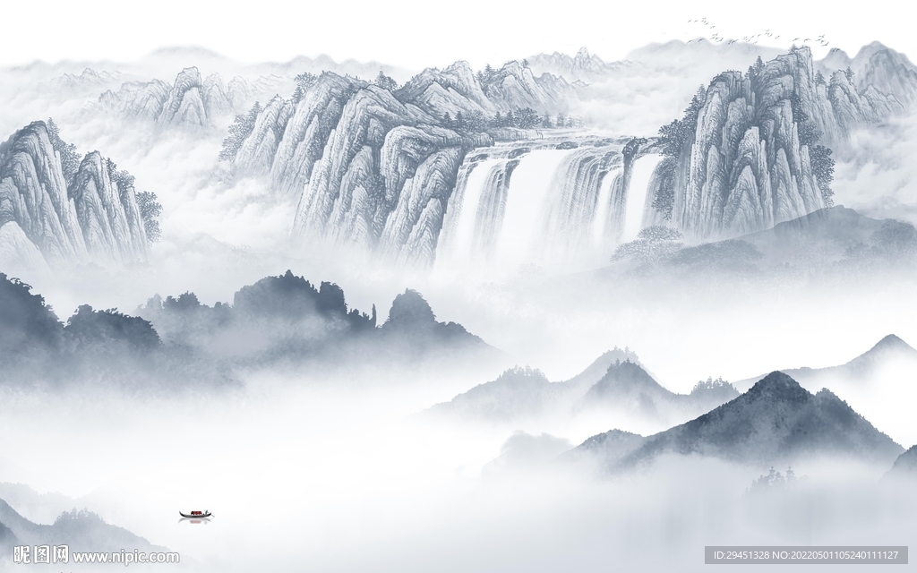 高档 新款中式山水 tif分层