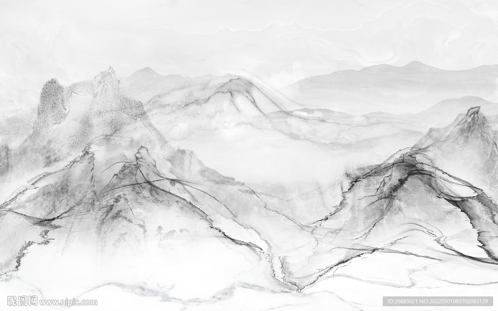 现代 客厅山水背景 TIF分层