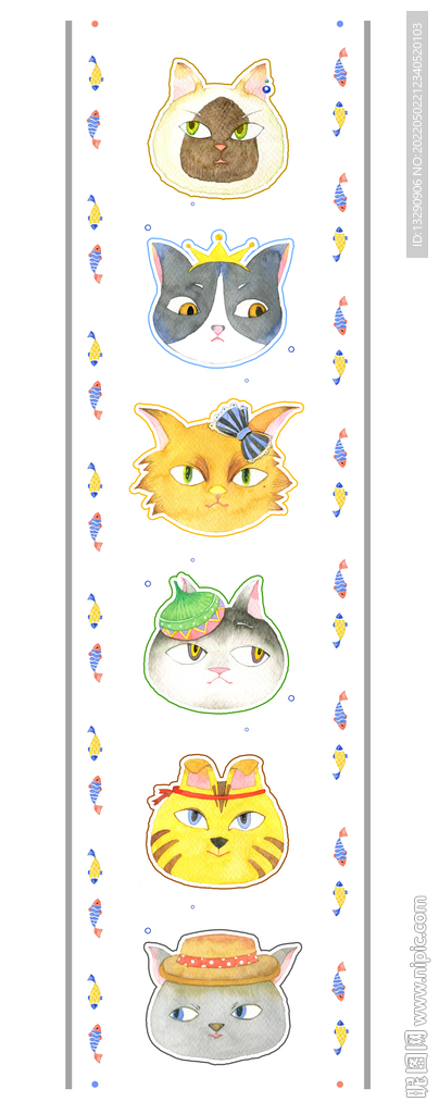 手绘水彩风猫咪和纸胶带原稿