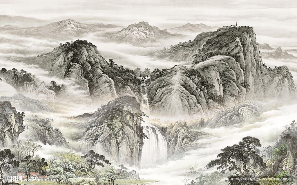 新中式高档客厅山水 tif分层