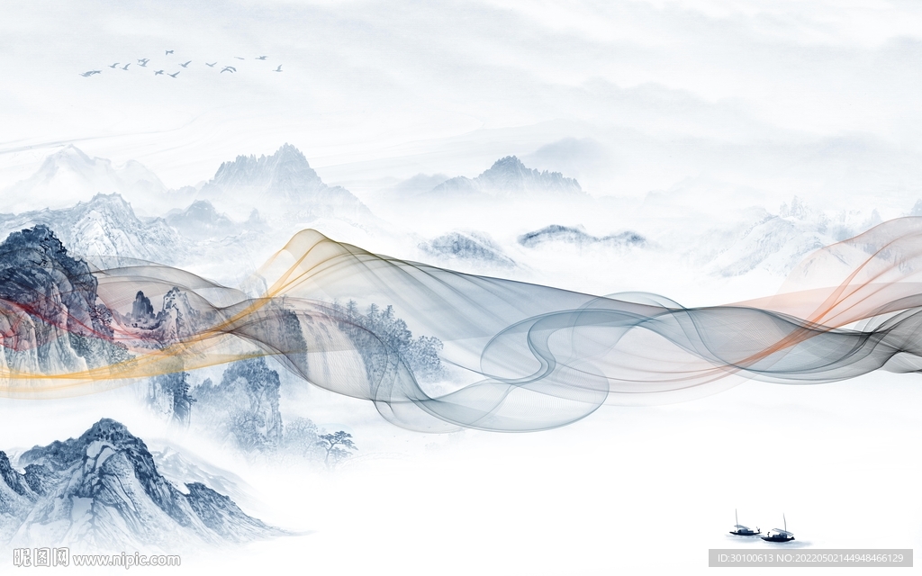 新中式客厅新款山水 tif分层