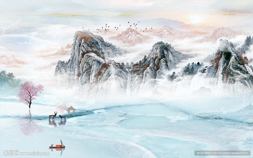 国画客厅新款山水 tif分层