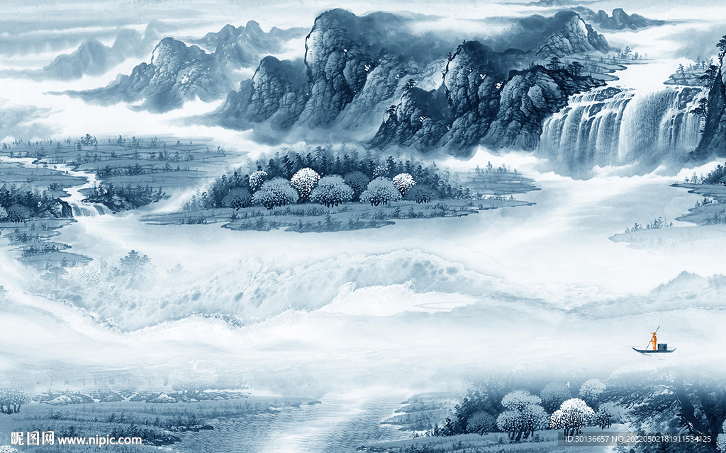 新中式电视山水背景 tif分层