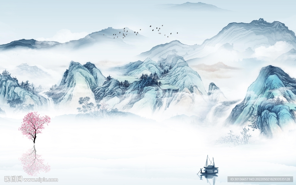 中式电视山水背景 tif分层