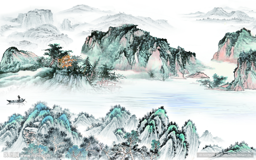 国画客厅高端山水 TIF分层