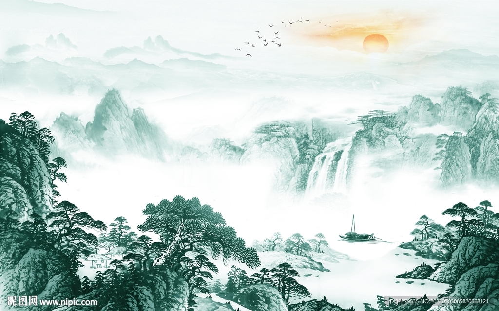 中式客厅高端山水 TIF分层