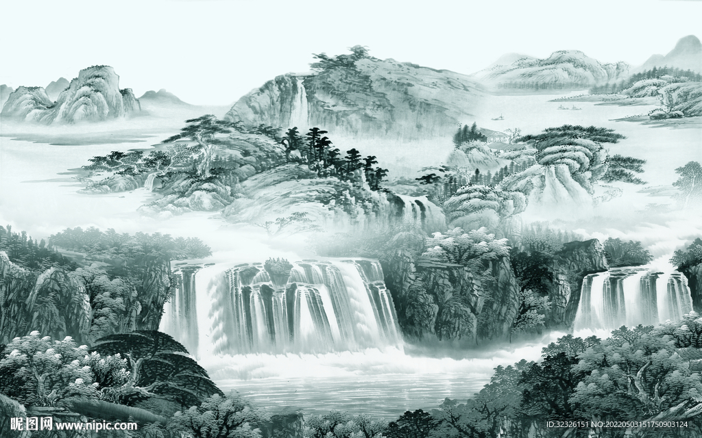 新中式高端山水背景 tif分层