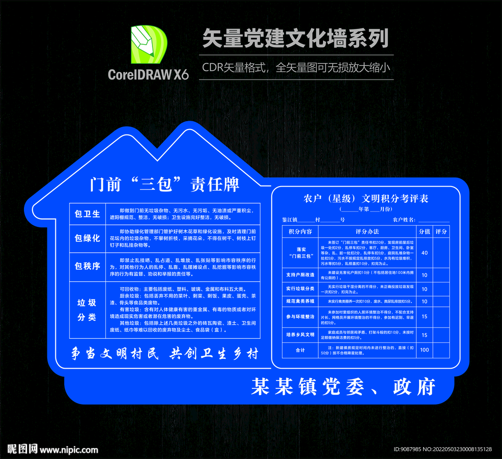 门前三包文明积分考评牌 
